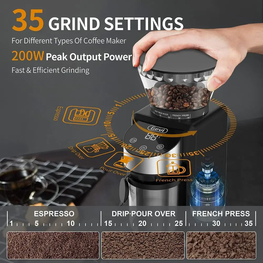 Gevi Coffee Grinder Electric,Coffee Bean Grinder with 35 Grind 120V/200W, Black